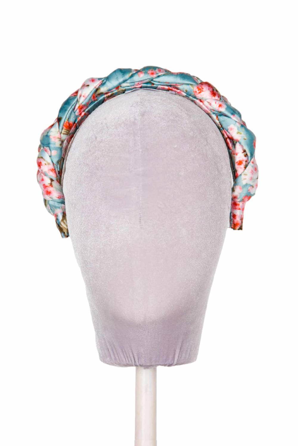 Luisa Beccaria Fascia per capelli intrecciata con boccioli di rose in raso blu lucido Hotsell