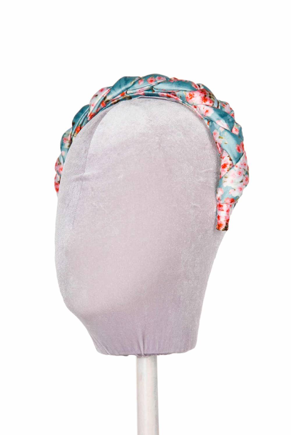 Luisa Beccaria Fascia per capelli intrecciata con boccioli di rose in raso blu lucido Hotsell