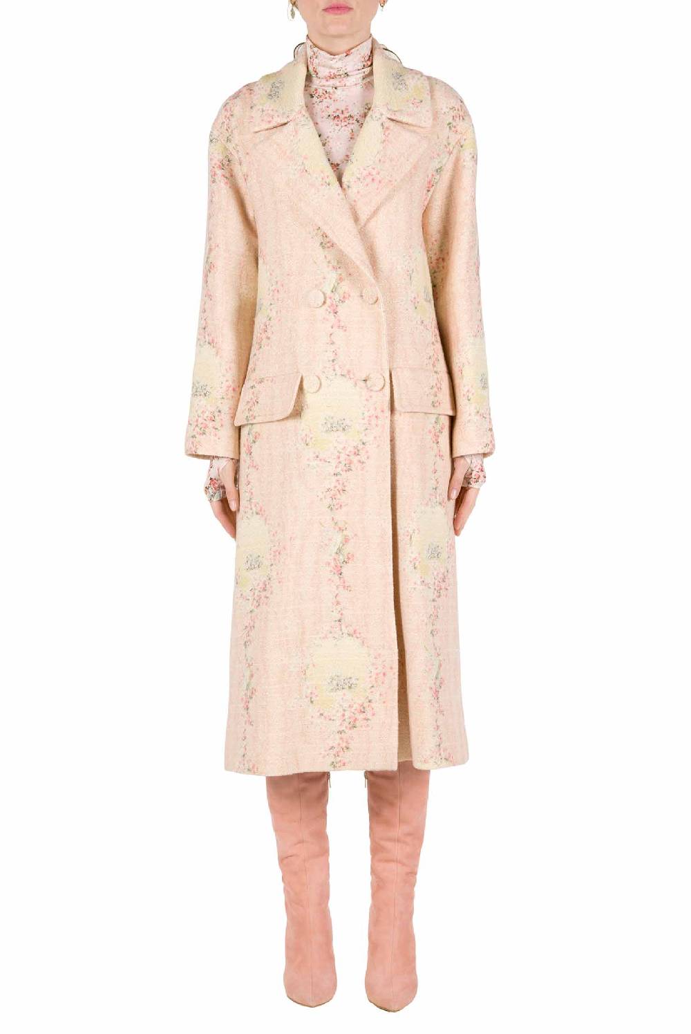 Luisa Beccaria Cappotto Cerchio Di Rose In Lana Con Fodera Abbinata Vendita Calda