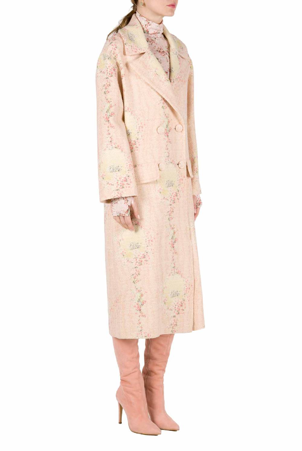 Luisa Beccaria Cappotto Cerchio Di Rose In Lana Con Fodera Abbinata Vendita Calda