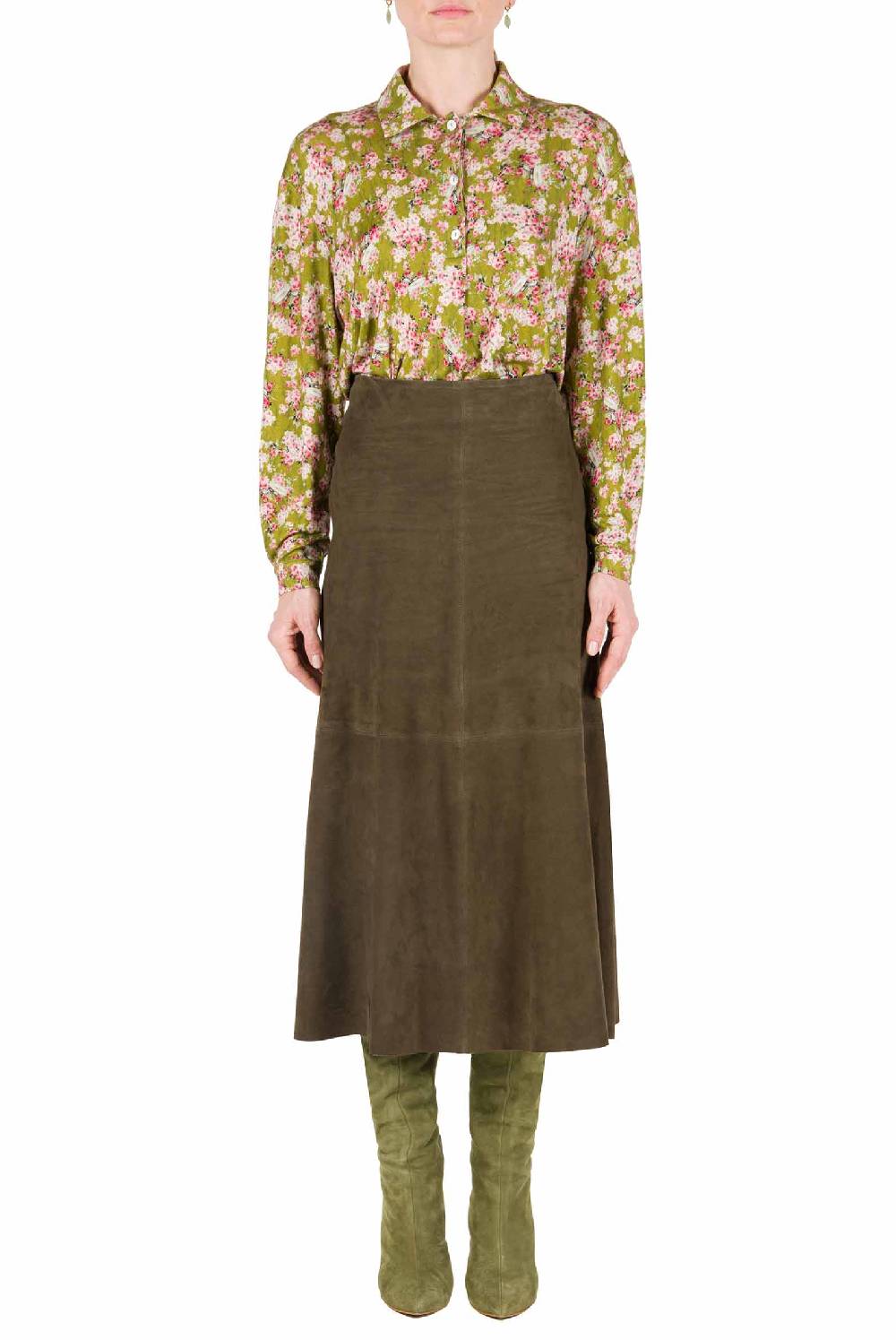 Luisa Beccaria Polo in jersey con stampa boccioli di rosa verde Negozio