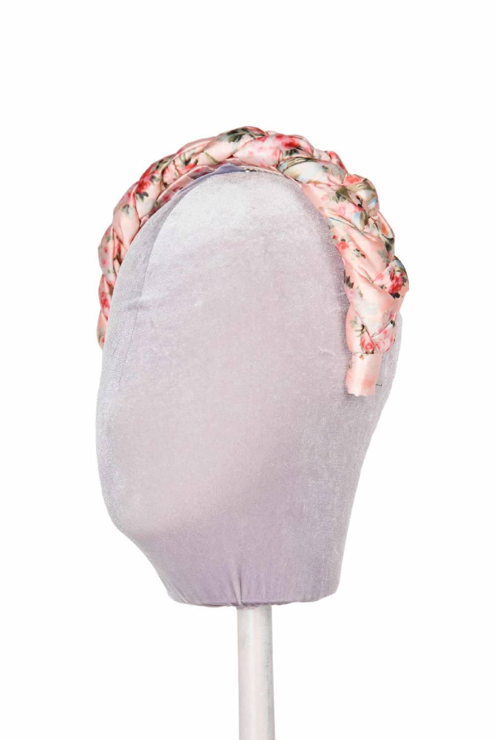 Luisa Beccaria Fascia per capelli intrecciata con boccioli di rose in raso lucido rosa In Saldo