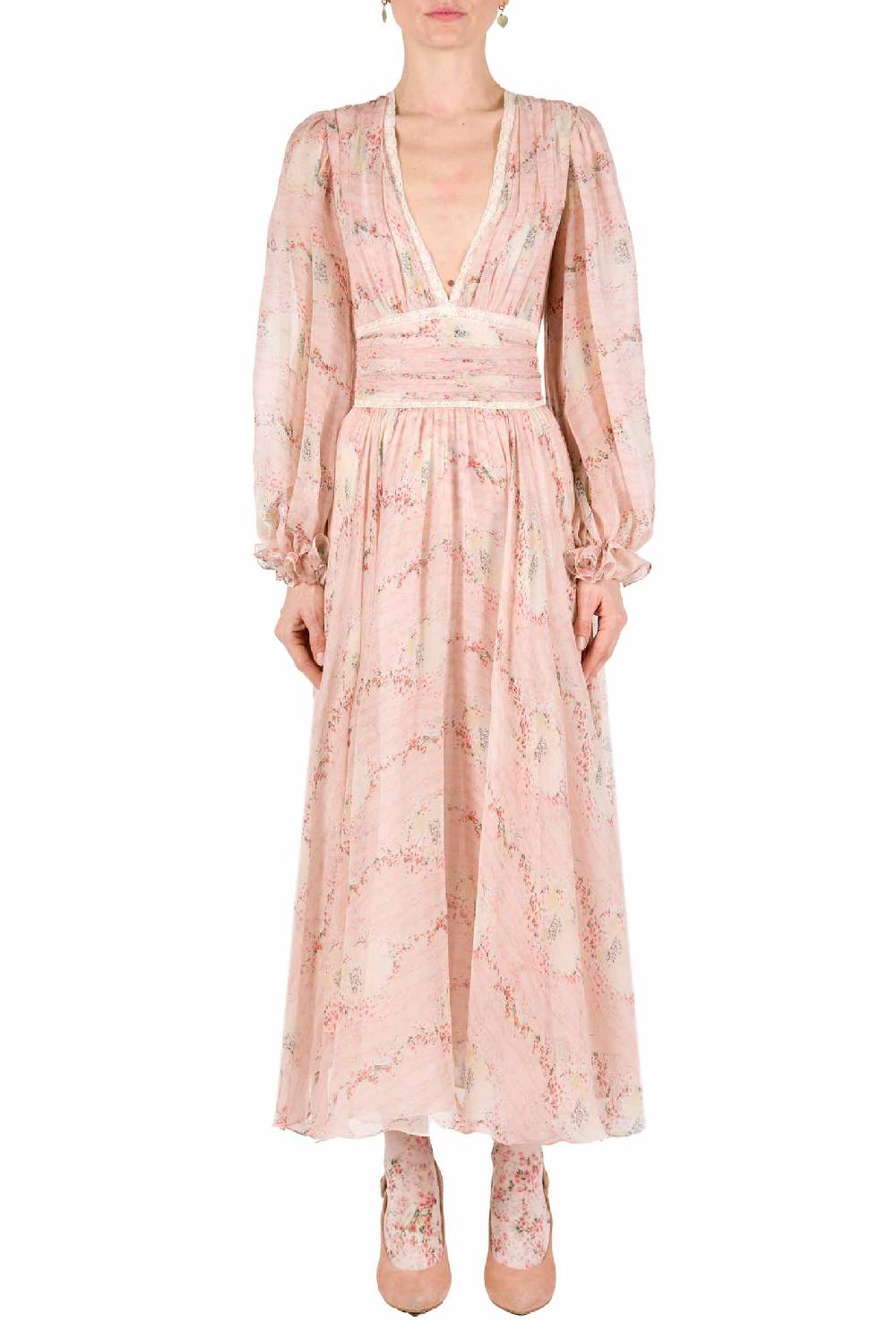 Luisa Beccaria Cerchio In Chiffon Di Pizzo Di Rose Stampato Abito Nuova