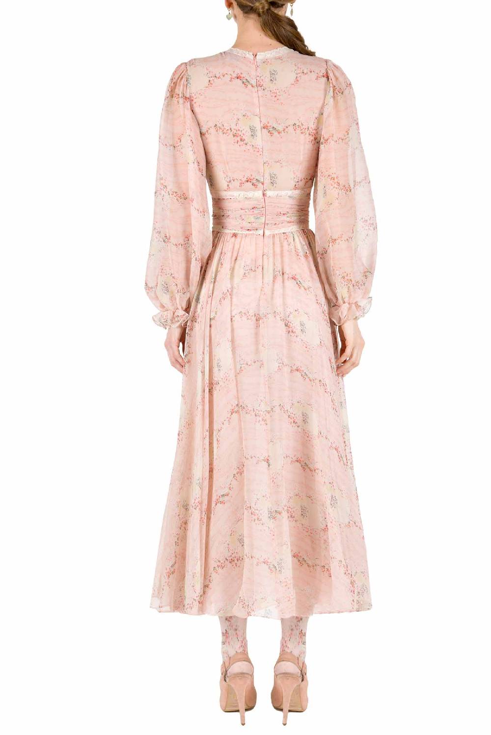 Luisa Beccaria Cerchio In Chiffon Di Pizzo Di Rose Stampato Abito Nuova