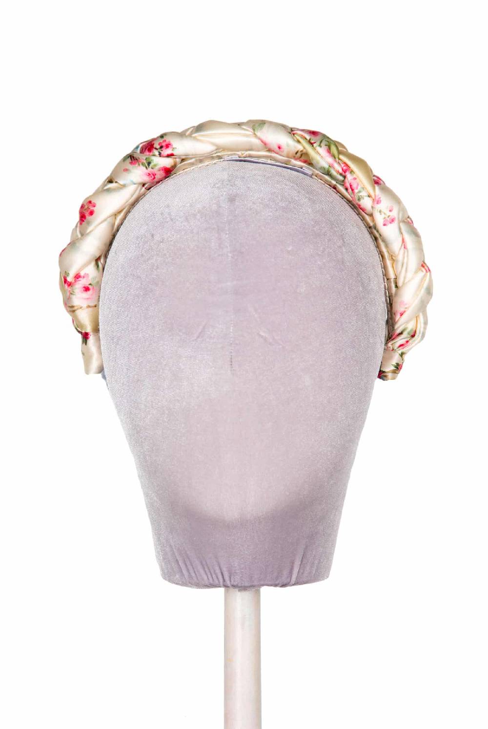 Luisa Beccaria Fascia per capelli intrecciata con boccioli di rose in raso lucido color crema Prezzo di fabbrica