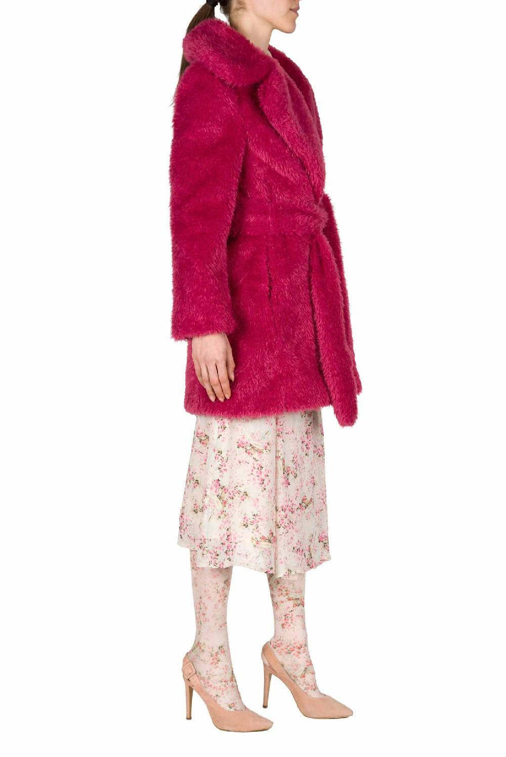 Luisa Beccaria Cappotto di pelliccia fucsia Offerta speciale