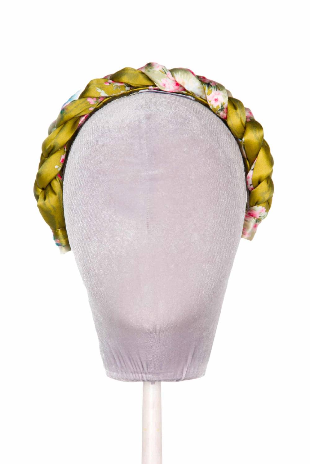 Luisa Beccaria Fascia per capelli intrecciata con boccioli di rose in raso verde brillante Offerta esclusiva