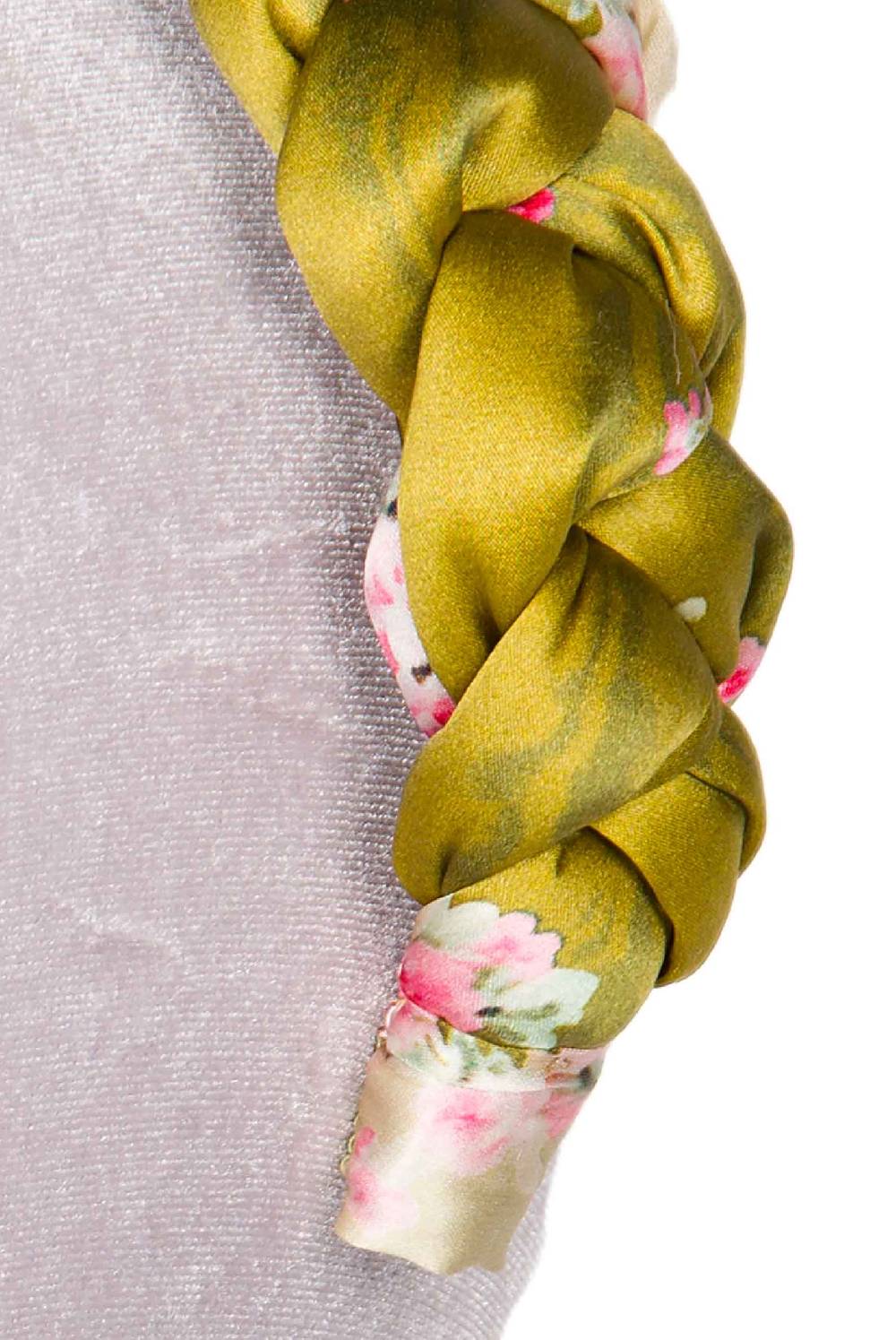 Luisa Beccaria Fascia per capelli intrecciata con boccioli di rose in raso verde brillante Offerta esclusiva