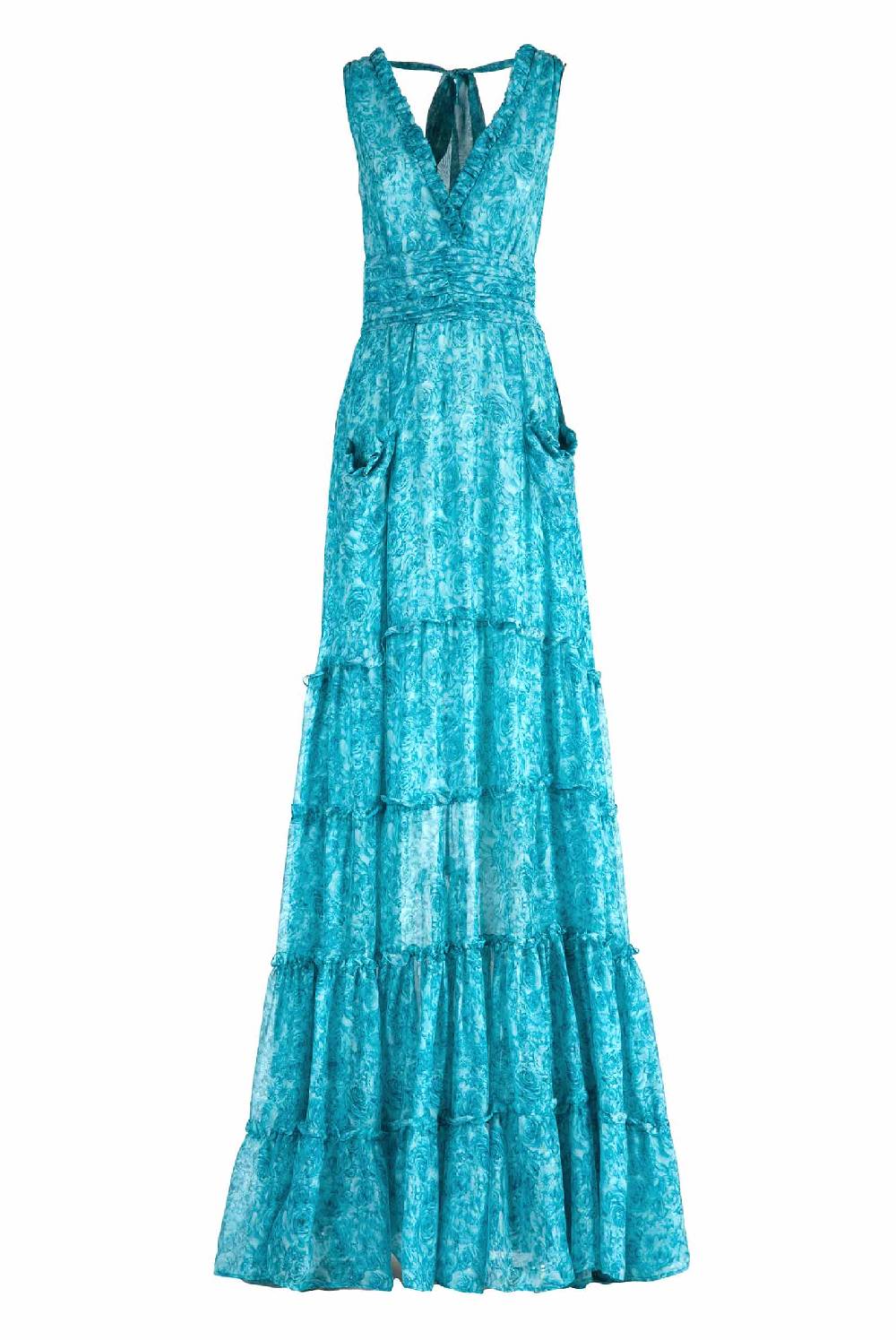 Luisa Beccaria Abito in chiffon di seta stampato con rose Vendita calda