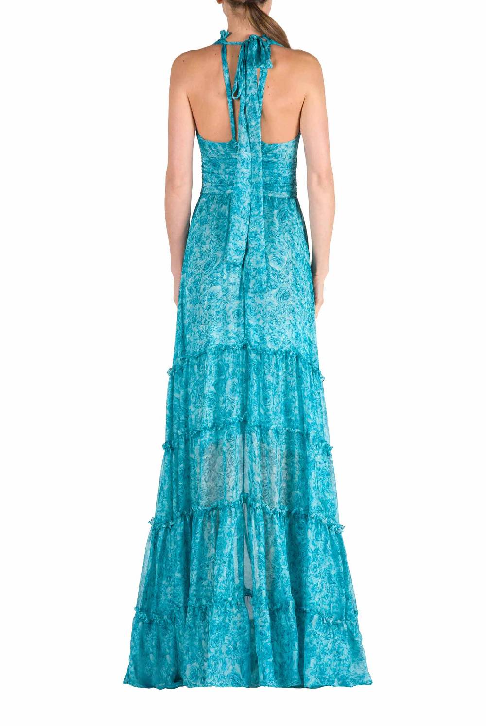 Luisa Beccaria Abito in chiffon di seta stampato con rose Vendita calda