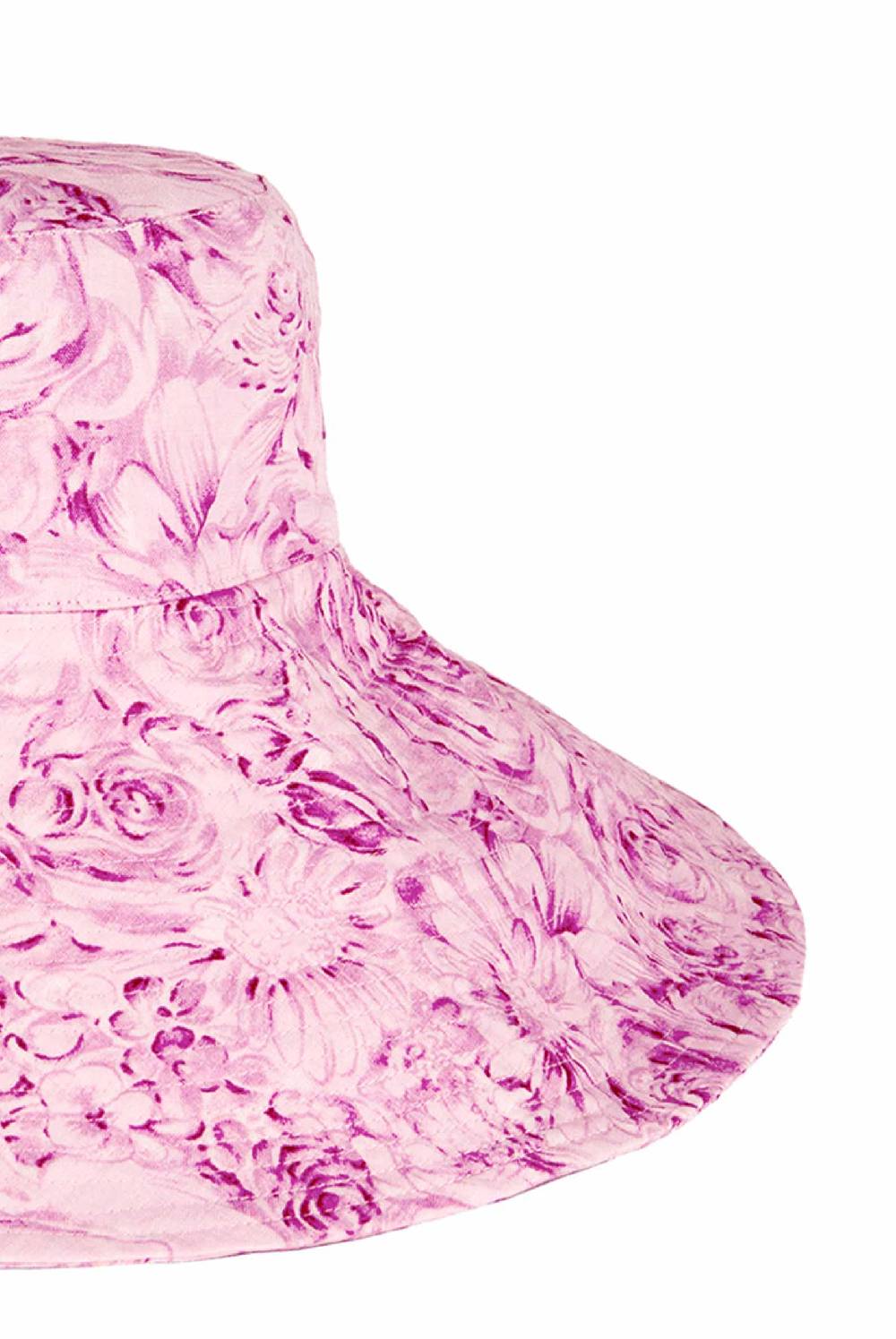 Luisa Beccaria Cappello in lino Capri con stampa rose rosa Latest fashion