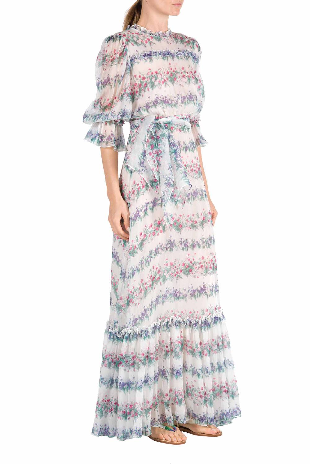 Luisa Beccaria Abito in chiffon stampato floreale Offerte stagionali
