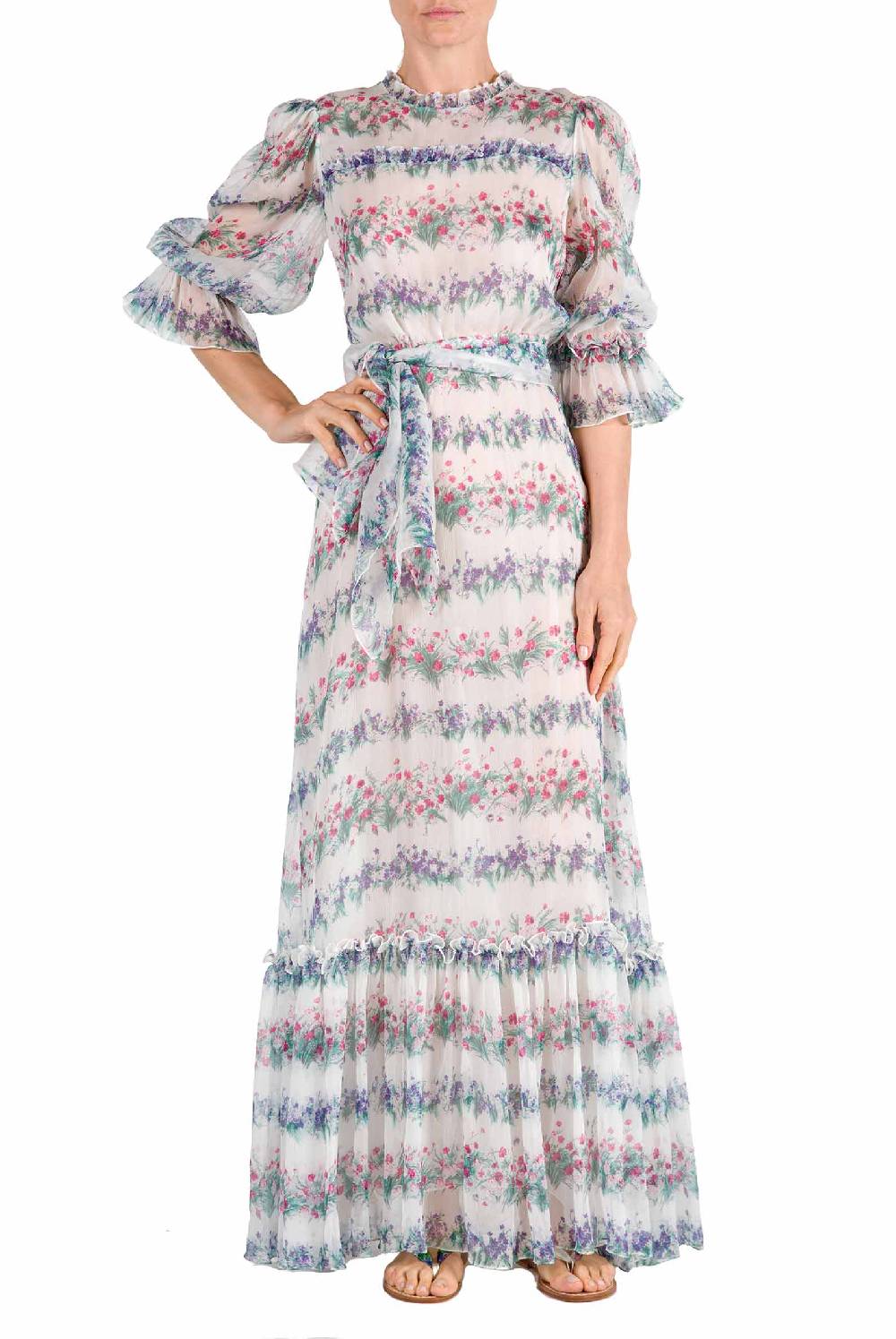 Luisa Beccaria Abito in chiffon stampato floreale Offerte stagionali