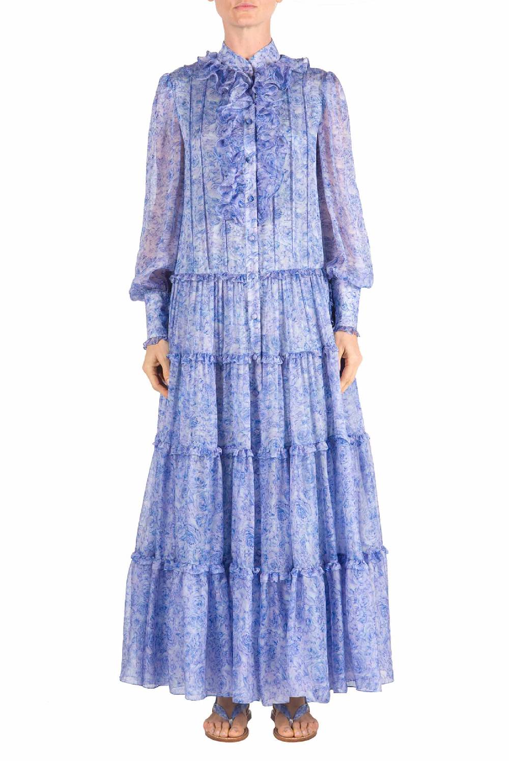 Luisa Beccaria Abito Chemisier in Chiffon con Rose Rilascio limitato