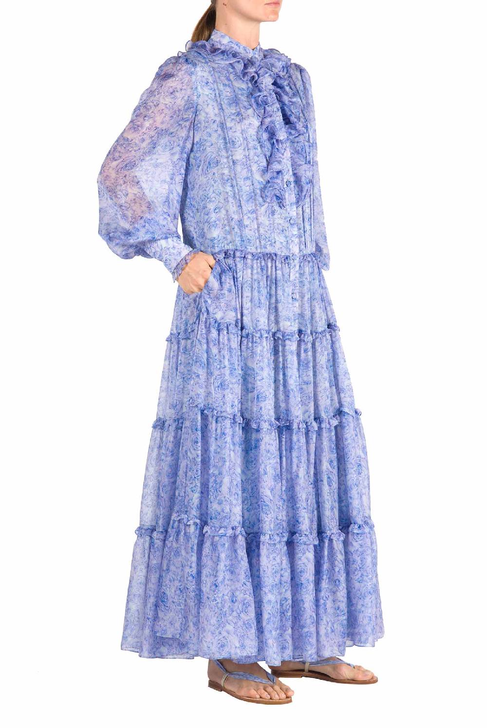 Luisa Beccaria Abito Chemisier in Chiffon con Rose Rilascio limitato