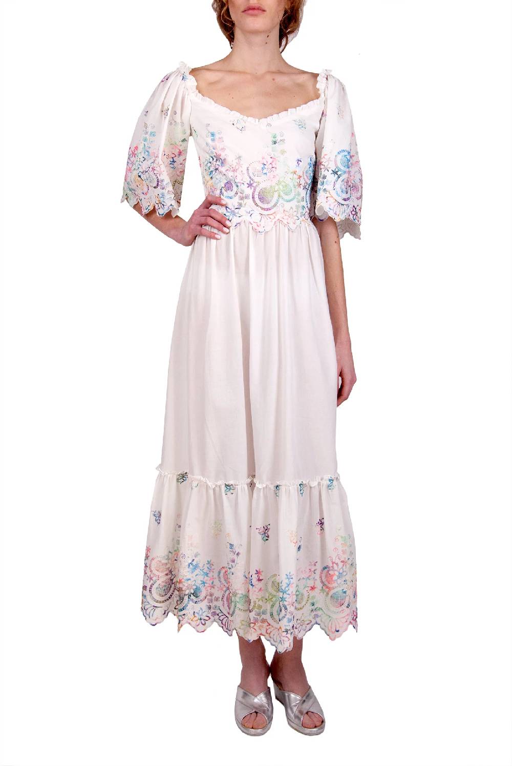 Luisa Beccaria Abito in cotone bianco ricamato Fino al 50% di sconto