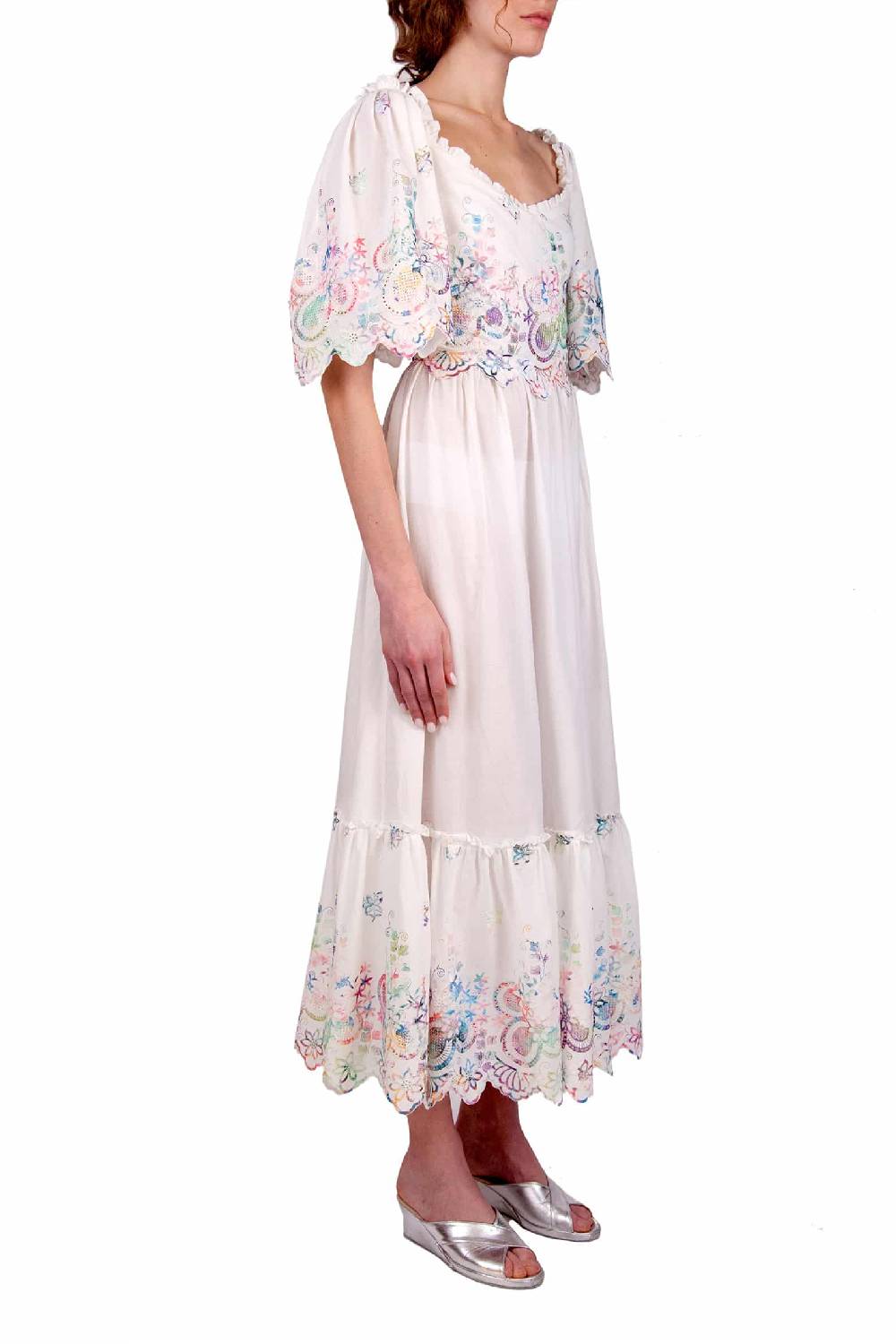 Luisa Beccaria Abito in cotone bianco ricamato Fino al 50% di sconto
