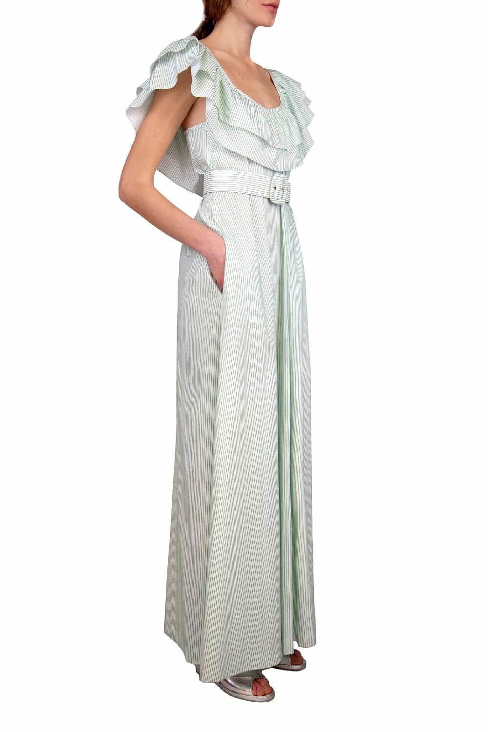 Luisa Beccaria Abito A Righe Verde / Bianco Con Volant Fino al 65% di sconto