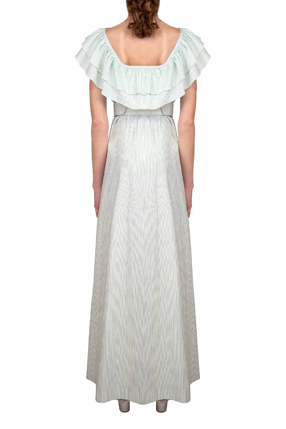 Luisa Beccaria Abito A Righe Verde / Bianco Con Volant Fino al 65% di sconto