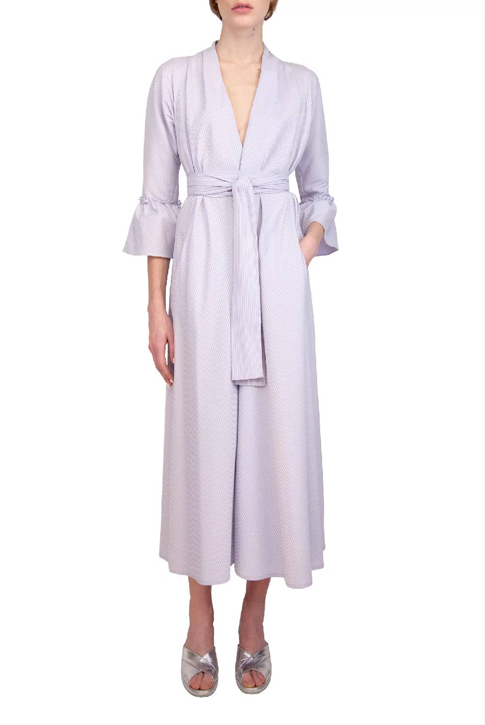 Luisa Beccaria Abito Luisa in cotone elasticizzato a righe lilla / bianco Only for today