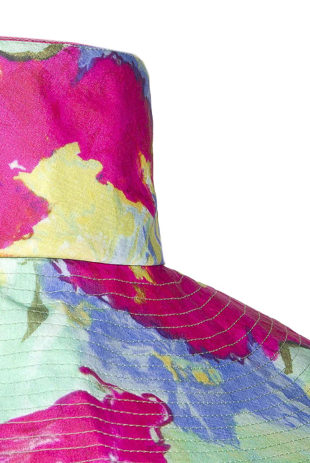 Luisa Beccaria Cappello in cotone a tesa larga con fiori astratti Sostegno trimestrale