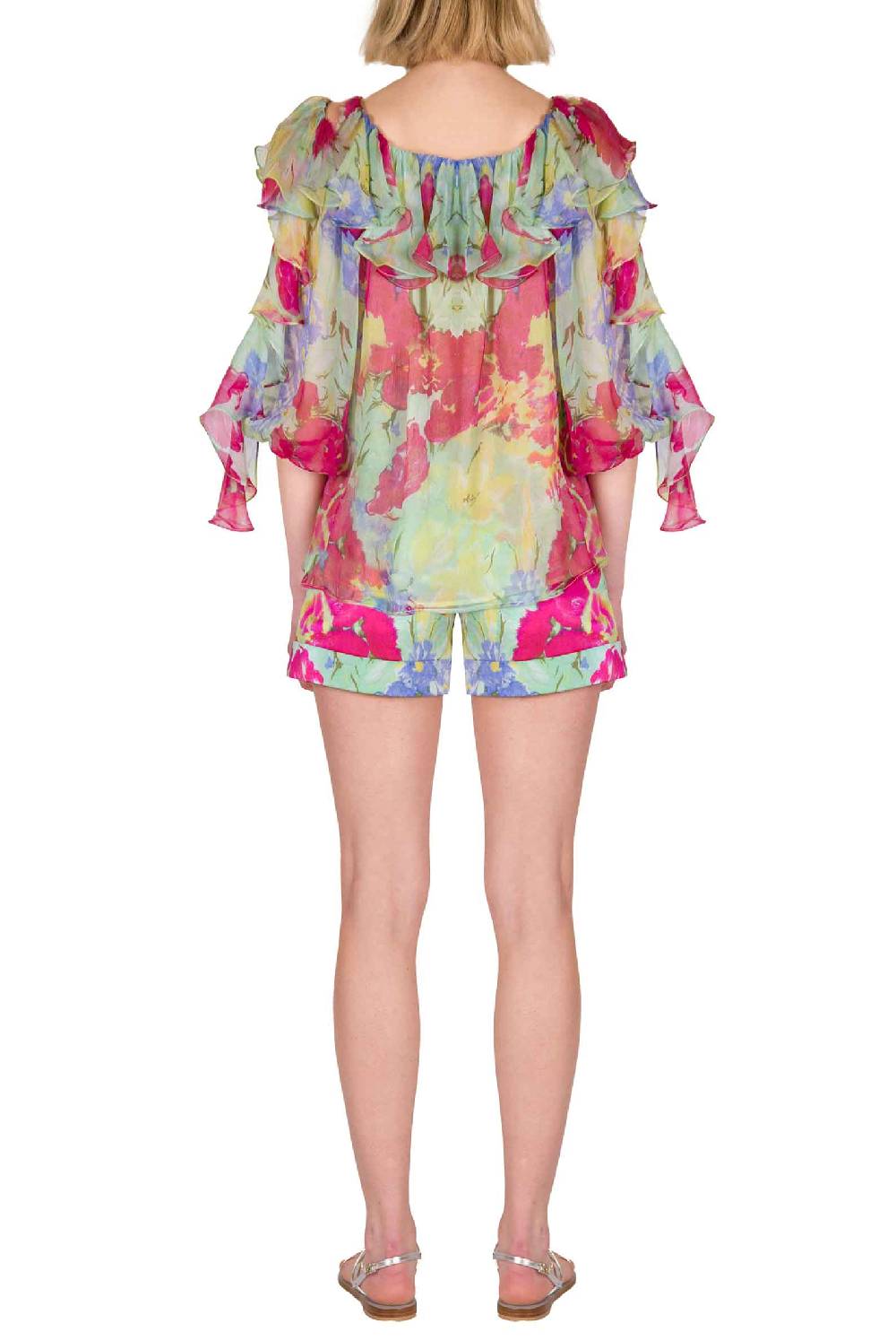 Luisa Beccaria Blusa Volant in Chiffon a Fiori Astratti Fino al 55% di sconto