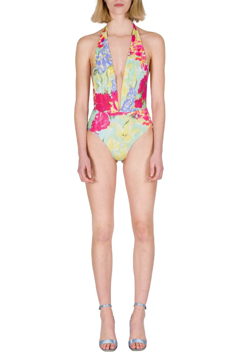Luisa Beccaria Costume da bagno intero con scollo a V in fiori astratti Super sconto