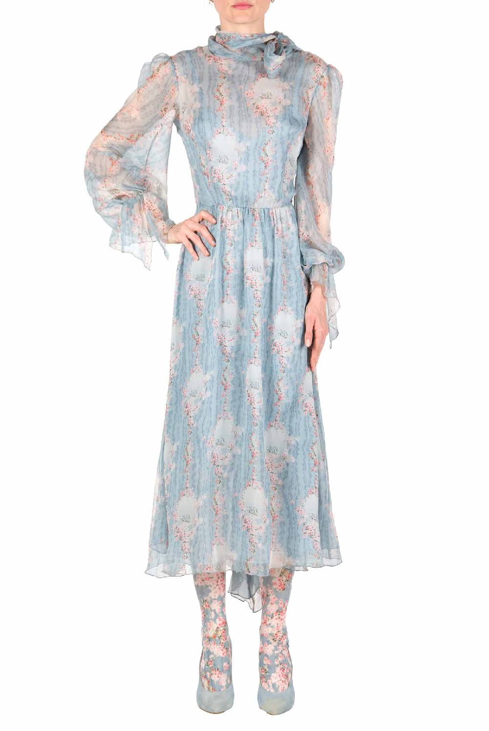 Luisa Beccaria Cerchio Di Rose Abito In Chiffon Con Fascia Esporta salva