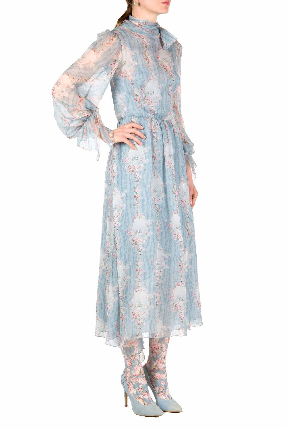 Luisa Beccaria Cerchio Di Rose Abito In Chiffon Con Fascia Esporta salva