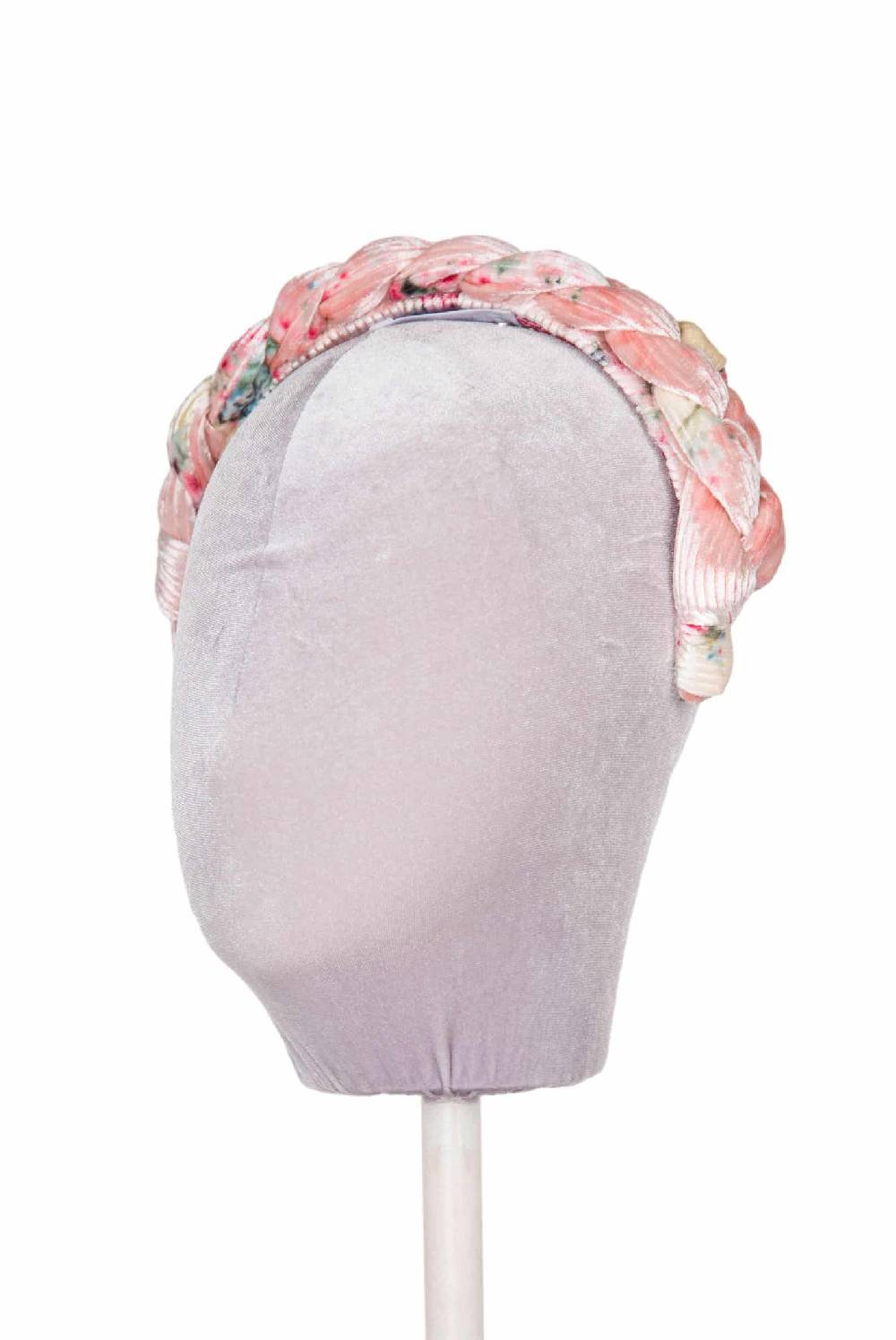 Luisa Beccaria Fascia per capelli intrecciata con boccioli di rose di velluto rosa Italy