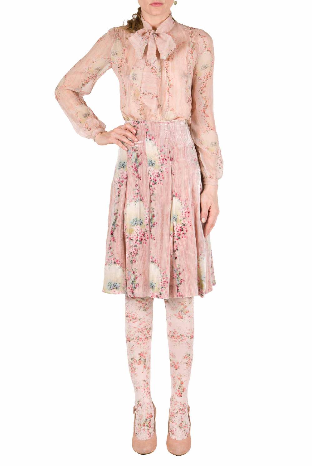 Luisa Beccaria Cerchio In Chiffon Di Rose Camicia Con Fiocco Italia