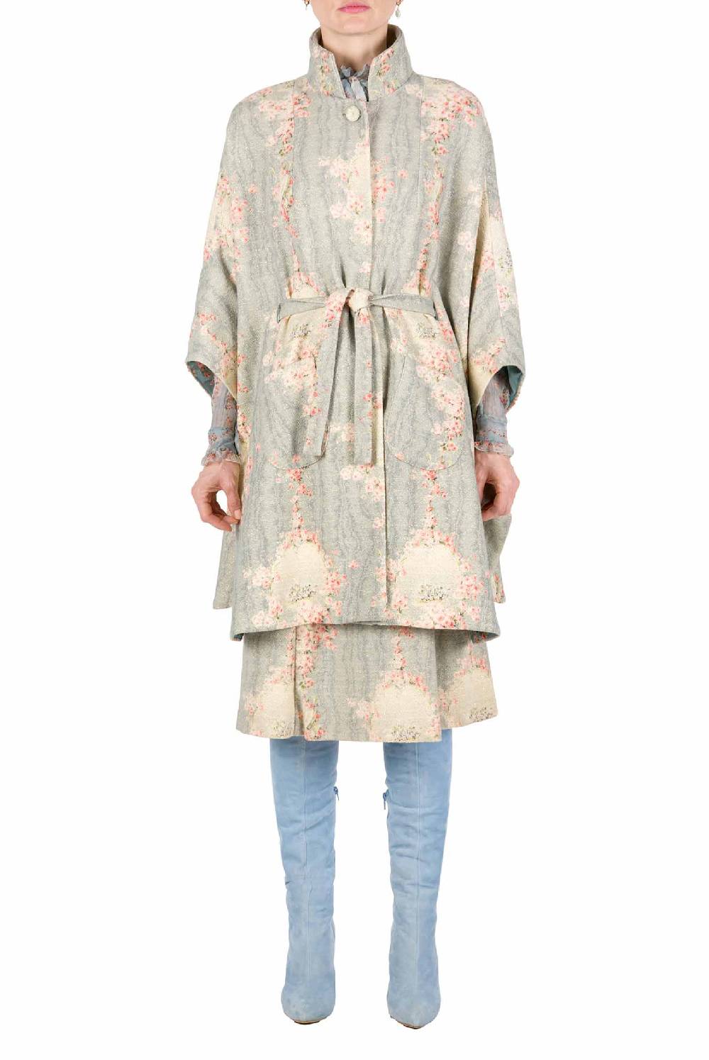 Luisa Beccaria Mantella Cerchio Di Rose Stampata In Lana Con Lurex Qualità