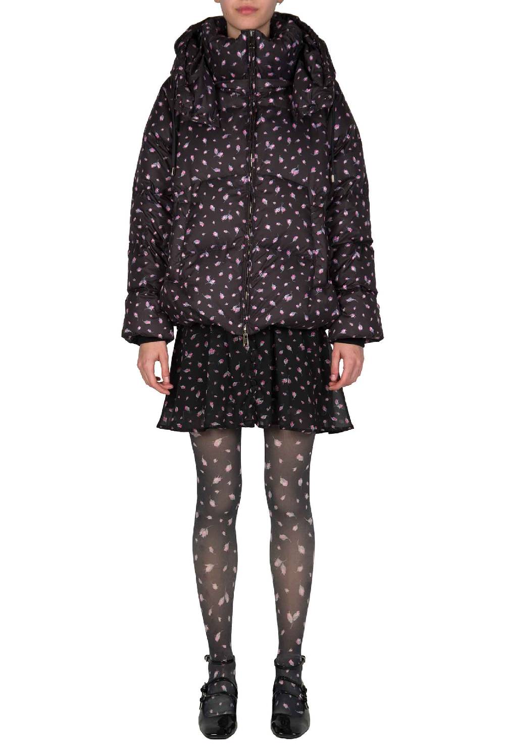 Luisa Beccaria Piumino stampato Winter Garden nero Pezzi Unici