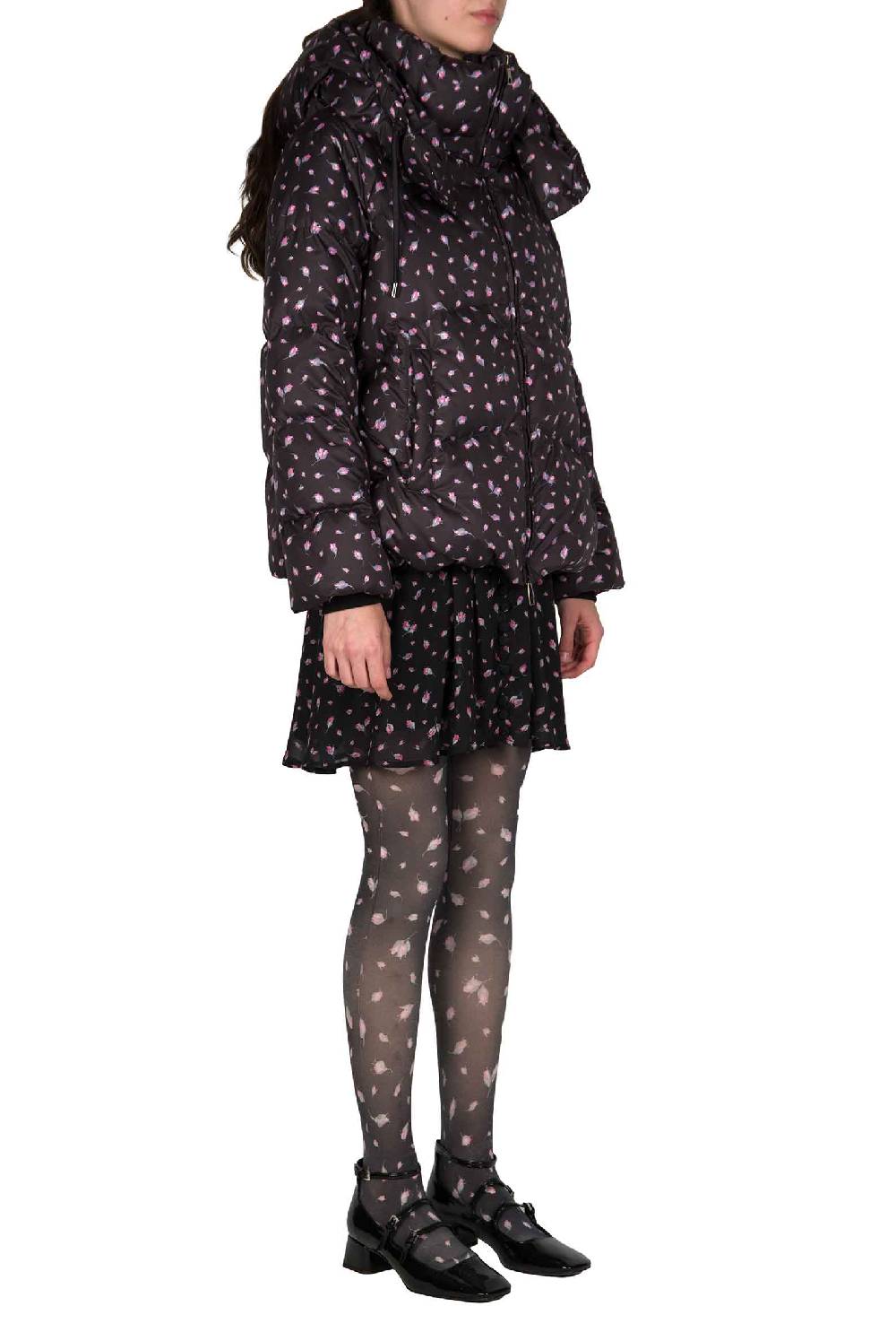 Luisa Beccaria Piumino stampato Winter Garden nero Pezzi Unici