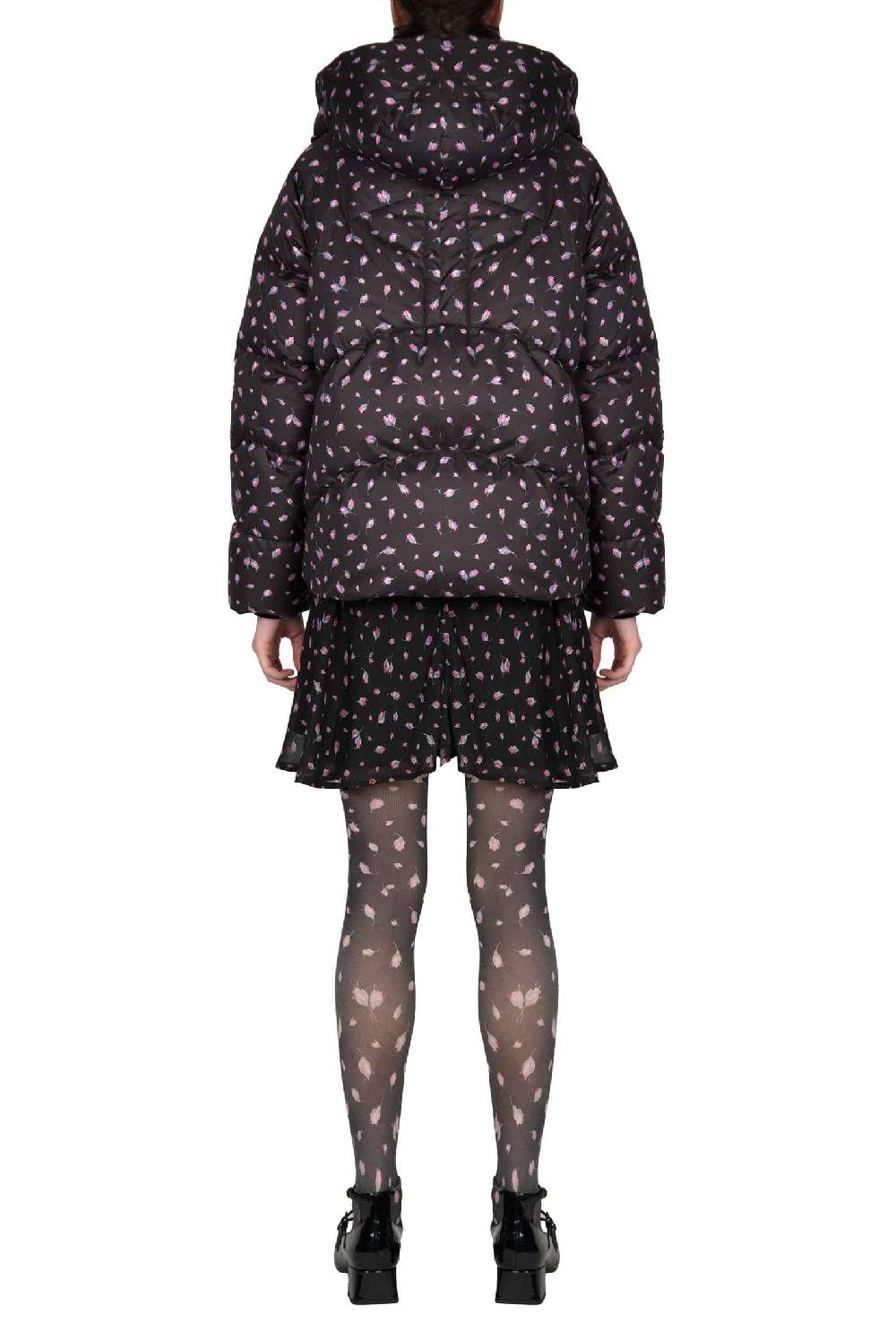 Luisa Beccaria Piumino stampato Winter Garden nero Pezzi Unici