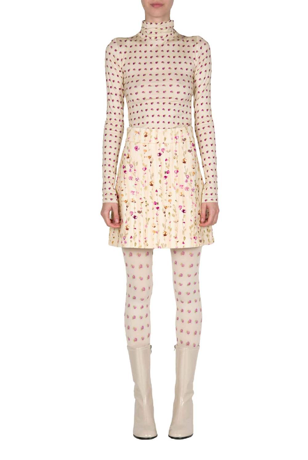 Luisa Beccaria Dolcevita beige con stampa boccioli vintage Economico