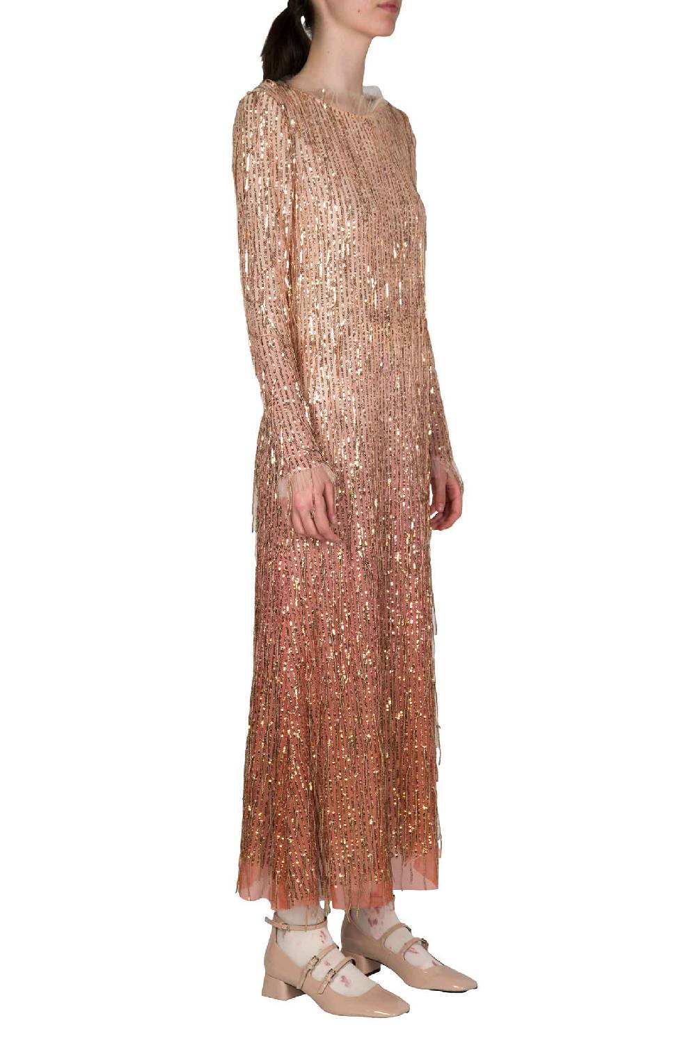 Luisa Beccaria Abito Degrade' In Paillettes Con Frange Offerte