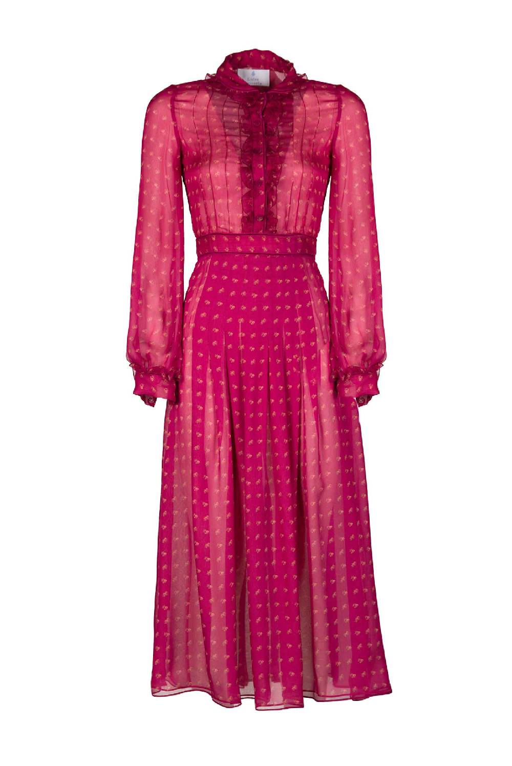 Luisa Beccaria Abito midi in crepone di chiffon con boccioli vintage Vendita Calda