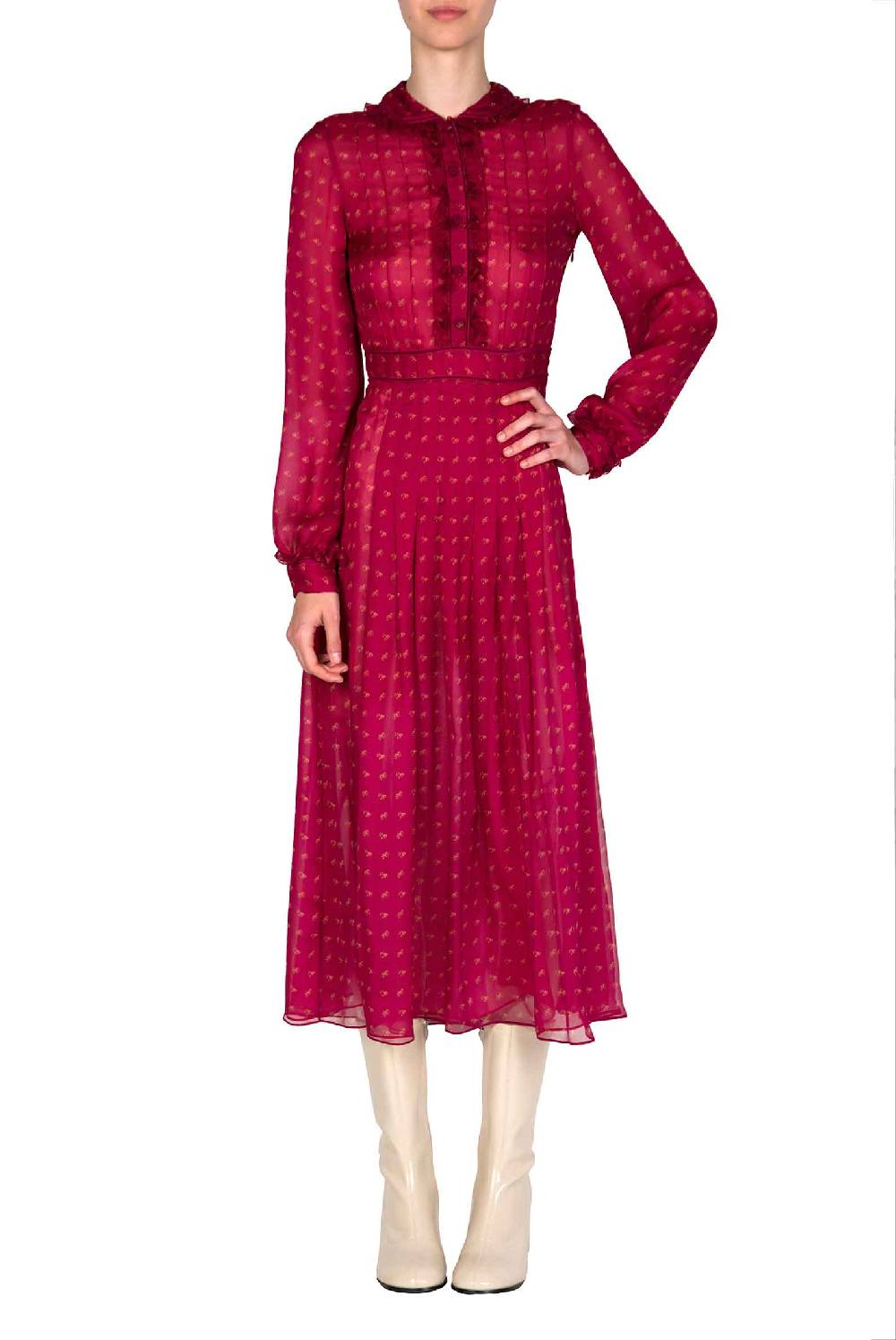 Luisa Beccaria Abito midi in crepone di chiffon con boccioli vintage Vendita Calda
