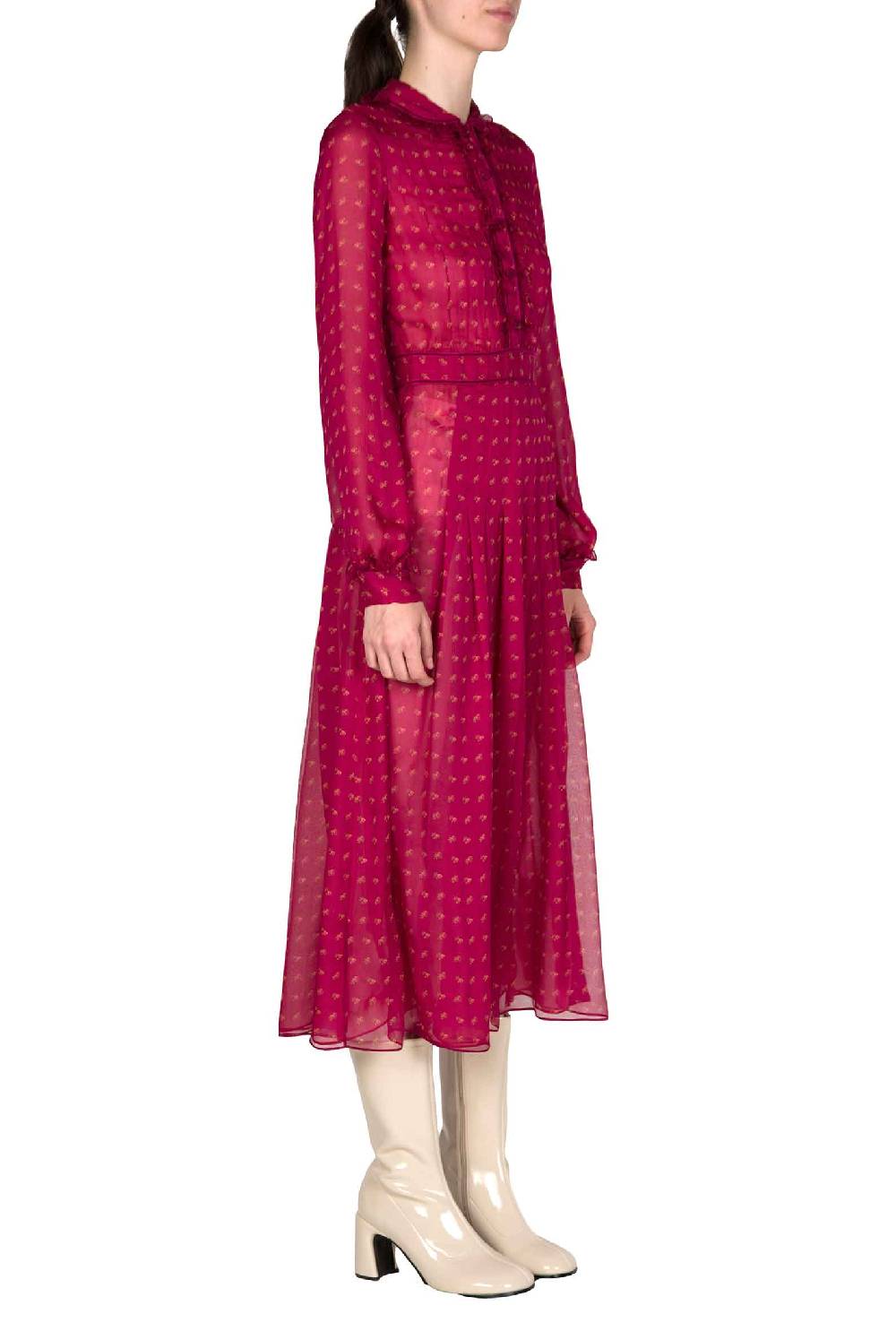 Luisa Beccaria Abito midi in crepone di chiffon con boccioli vintage Vendita Calda