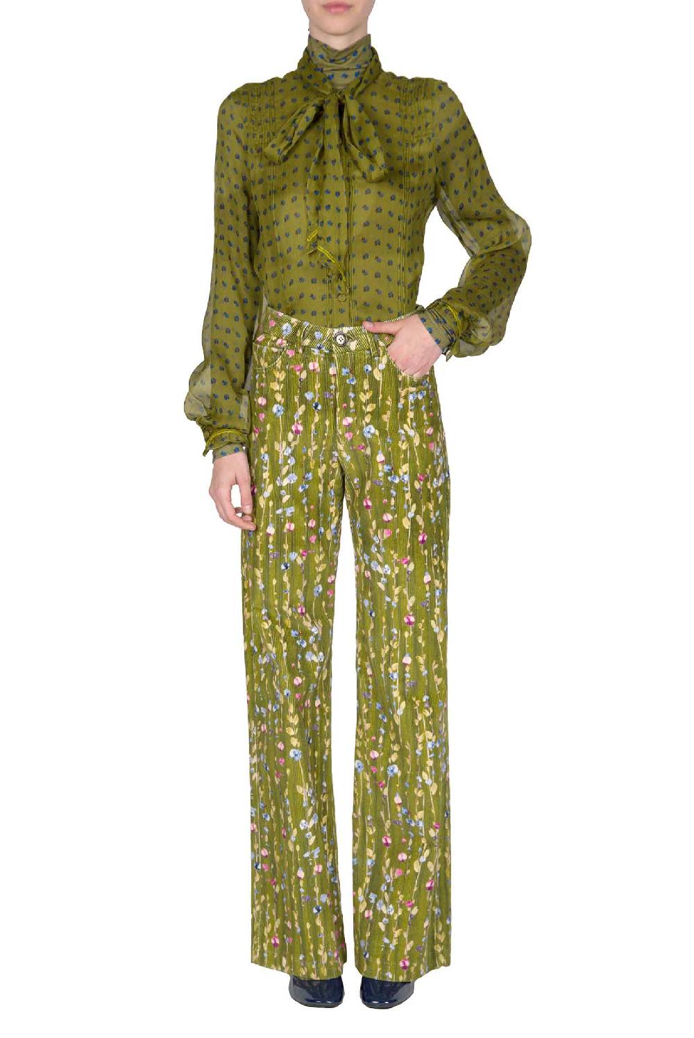 Luisa Beccaria Camicia in creponne di chiffon vintage Buds con dettaglio fiocco Vendite Flash