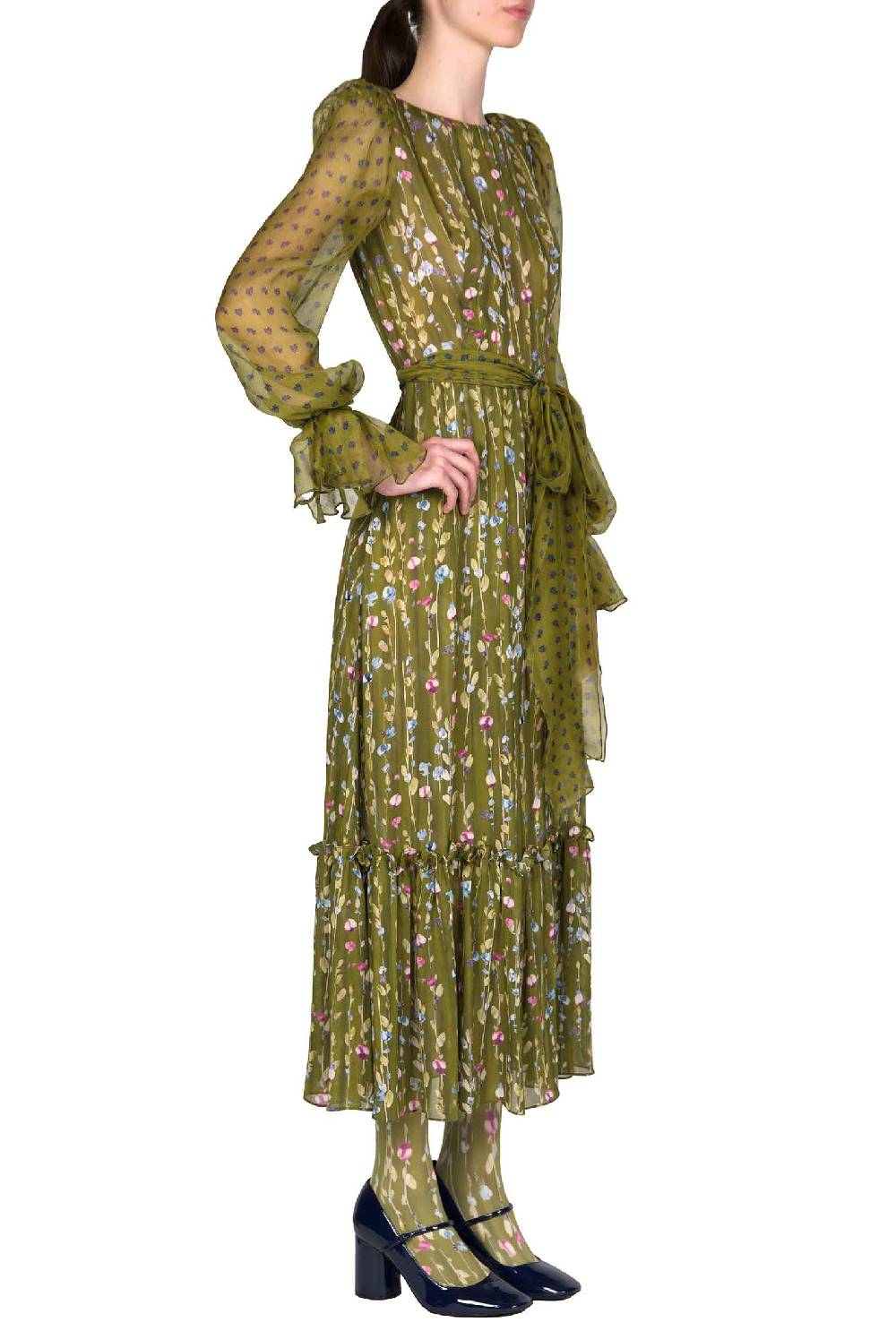 Luisa Beccaria Abito in georgette stampata con ghirlande di fiori Spedizione gratuita