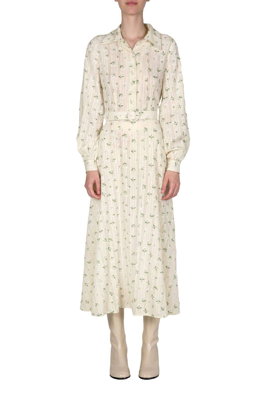 Luisa Beccaria Abito in jacquard a fiori stampati in cotone Prezzo di fabbrica