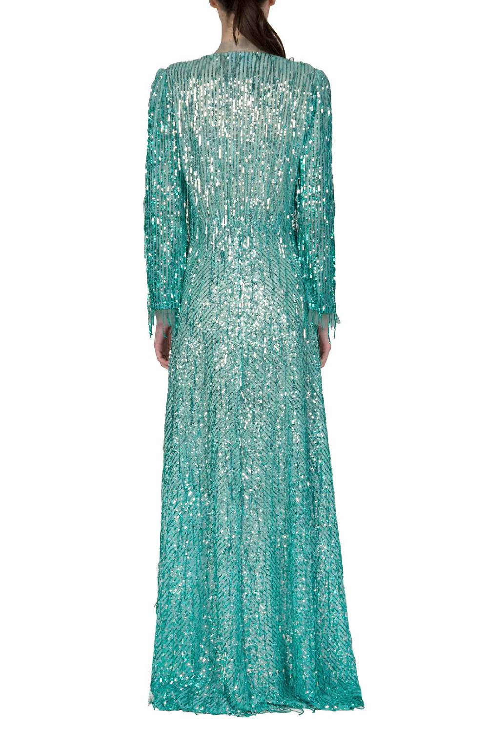 Luisa Beccaria Abito lungo bottoncino con frange e paillettes Vendite stagionali