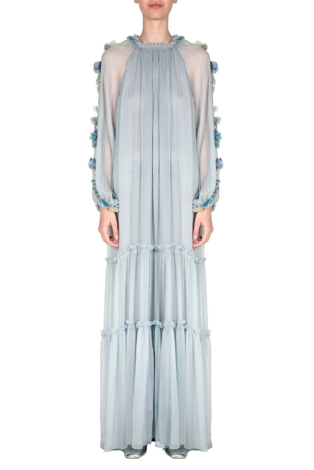 Luisa Beccaria Abito lungo in chiffon con dettaglio floreale Black Friday