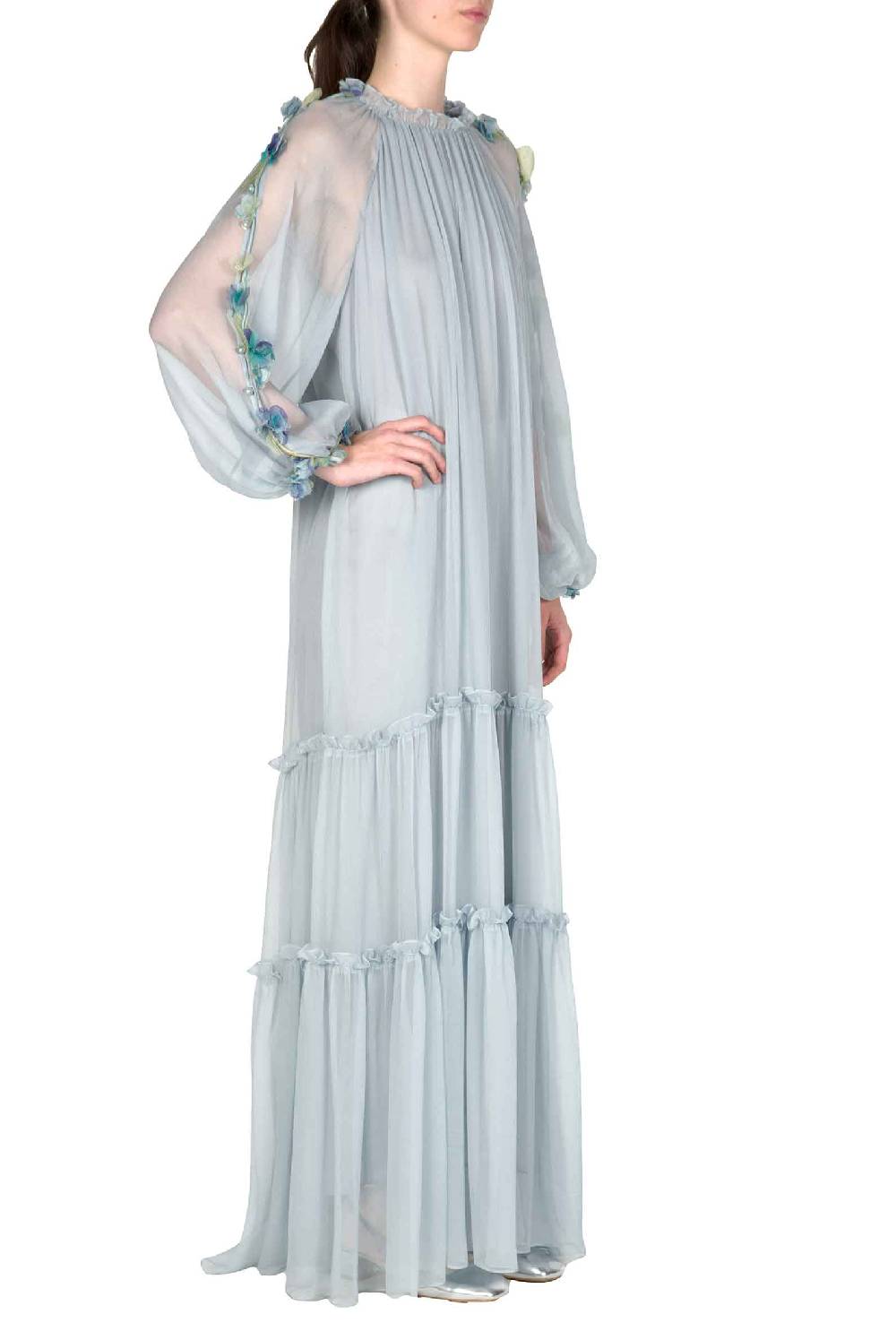 Luisa Beccaria Abito lungo in chiffon con dettaglio floreale Black Friday