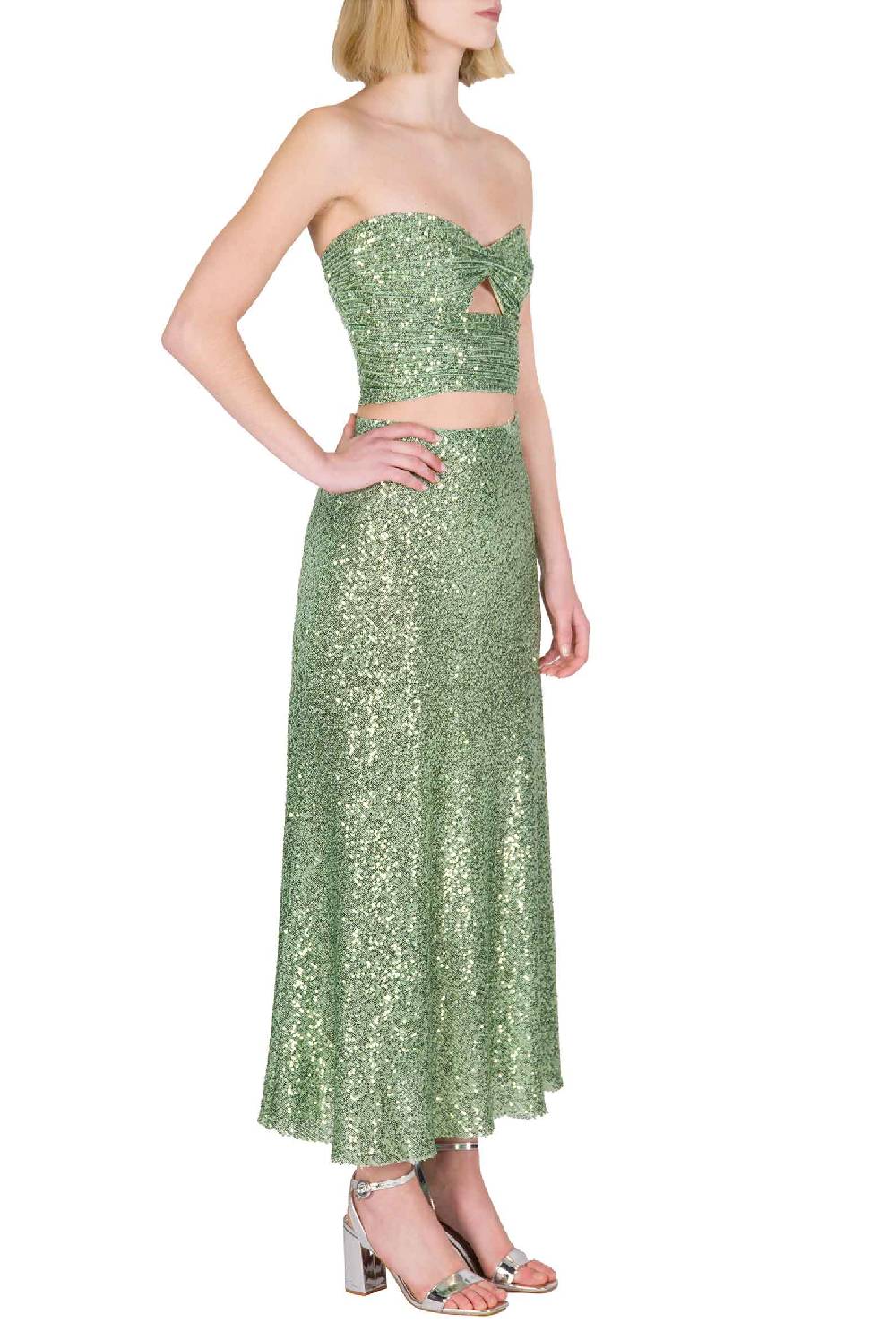 Luisa Beccaria Gonna con paillettes verde salvia Offerta Pasqua