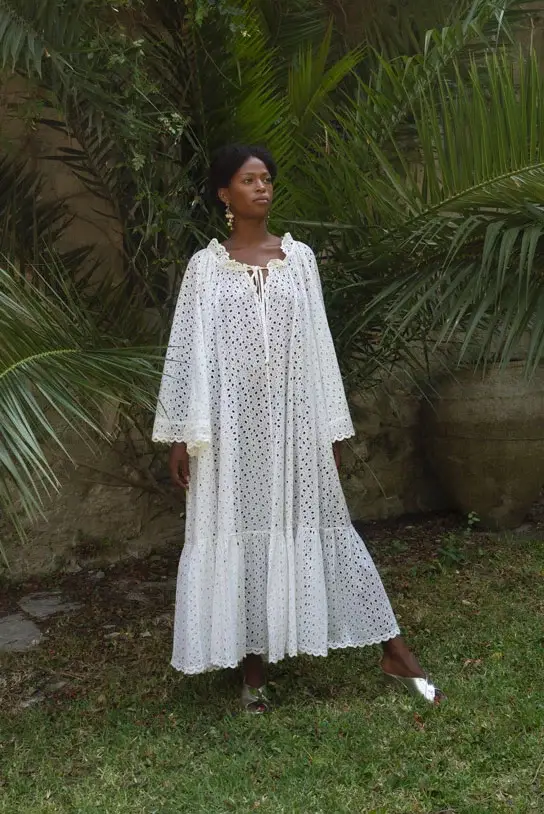 Luisa Beccaria Abito lungo midi in cotone broderie Offerta Giorno del Papà