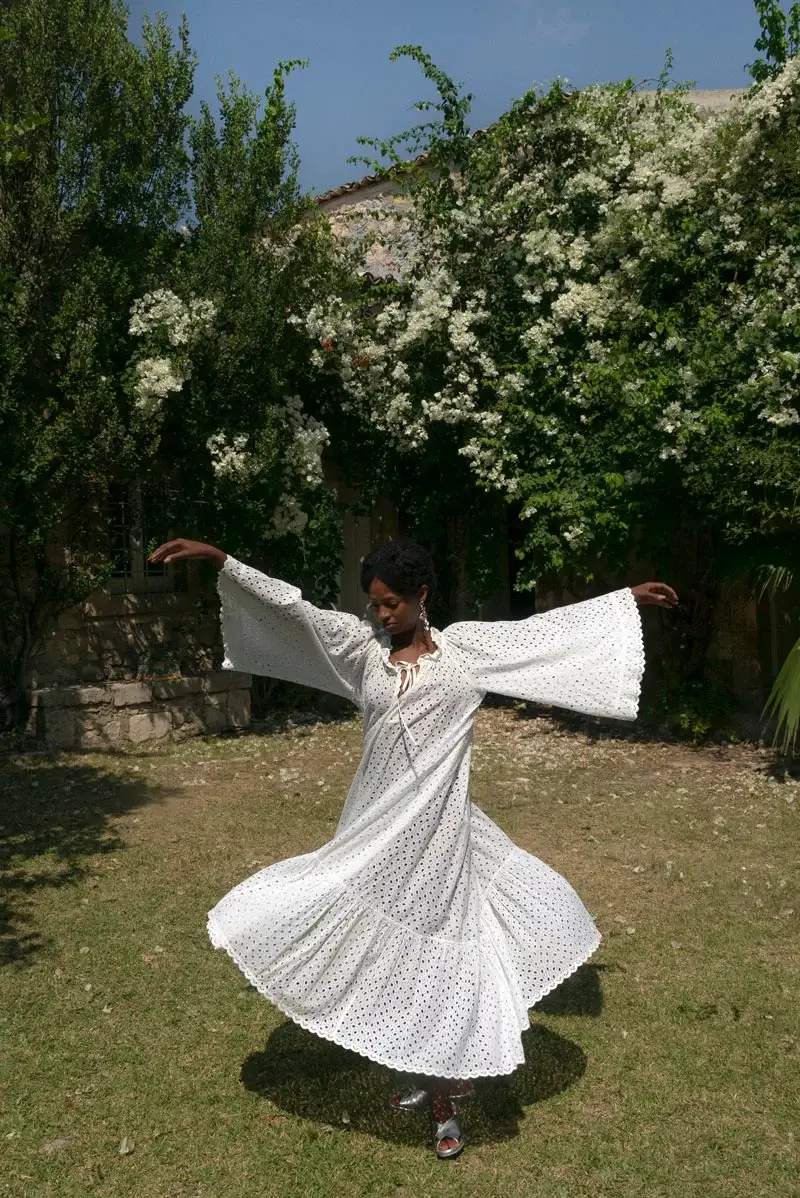 Luisa Beccaria Abito lungo midi in cotone broderie Offerta Giorno del Papà