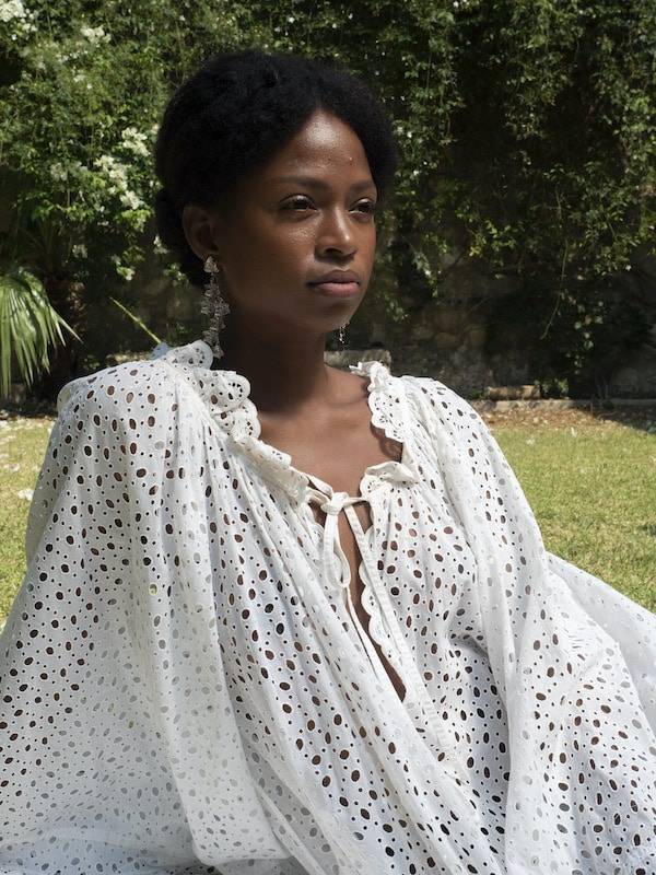 Luisa Beccaria Abito lungo midi in cotone broderie Offerta Giorno del Papà